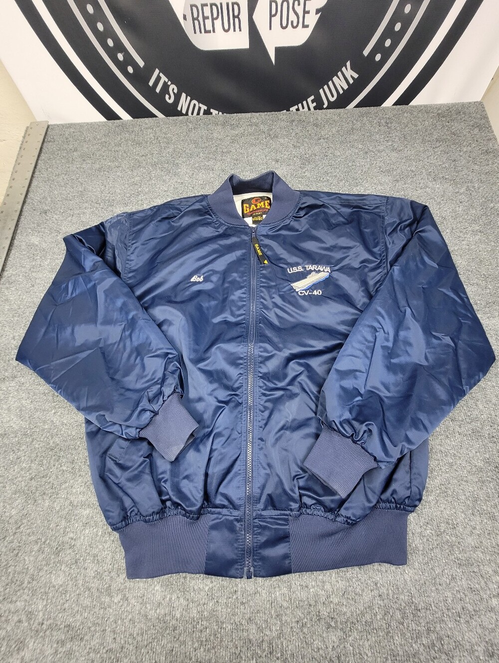 Vintage Game Sportswear Tarawa CV-40 Aircraft Carrier Satin Embroidered Jacket